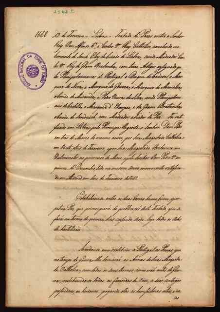 Manuscrito do Tratado de Lisboa de 1668